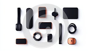 Modern tech gadgets on white background