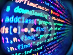 Modern tech. Hi-tech modern screen of data, digits and chars on monitor display. Big data storage and cloud computing