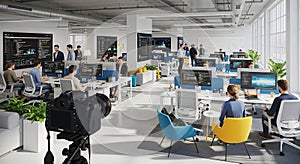 Modern Tech Office with Developers and Camera
