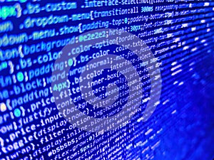 Modern tech. Programming code abstract screen of software developer. Data encryption security code on a computer display. Lines of