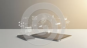 Modern Tech: Tablet and Smartphone with Data Visualization Overlays