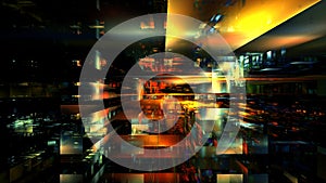 Modern technological digital office space, design of buildings and internal communications, architectural project. 3d render