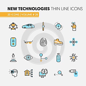 Modern Technologies Linear Thin Line Icons Set with Smart House and Quadrocopter