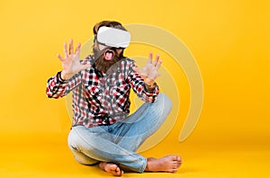 Modern technologies. man with glasses of virtual reality. Future technology concept. Visual reality concept. guy getting