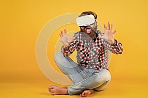 Modern technologies. man with glasses of virtual reality. Future technology concept. Visual reality concept. guy getting