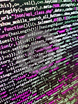 Modern technologies, web cascading design. Web server data on a monitor. HTML and CSS code developing screenshot. Programmer