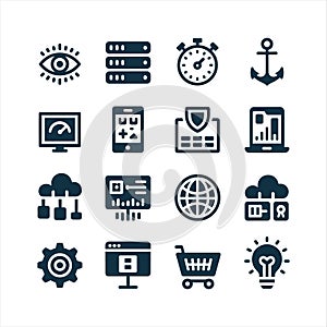 Technology, Cloud Computing and Security Solid Icons Set