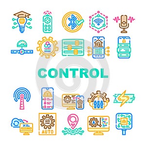 modern technology control product icons set vector