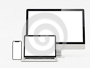Responsive Device Mockup -Laptop, Tablet & Smartphone Blank Screen Template