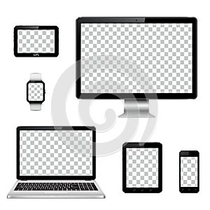 Modern technology devices with transparent wallpaper screen isolated