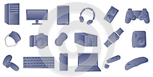 Modern technology icons. Light blue gradient. Computer technology