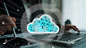 Modern Technology Illustration Featuring Cloud Computing Concepts and Digital Data Transfer with Futuristic Visual