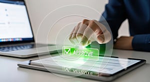 Modern technology interaction with digital data and futuristic interface on tablet