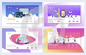Modern Technology Landing Page Template Set. Business People Characters Mobile App Development, Cloud Storage