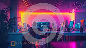 Neon Lit Modern Tech Office