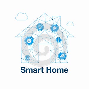 Modern technology smart home abstract vector illustration made from network polygons with icons