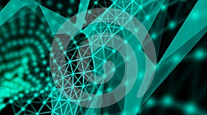 Modern technology triangle neurone design green technology network connection art background