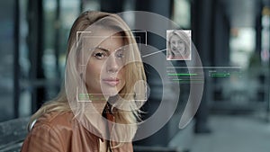 Modern Technology Using Facial Recognition Biometrics Iris of Scanned Woman Id