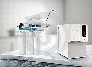 Modern technology water purifier. New water cooler format. Technological design