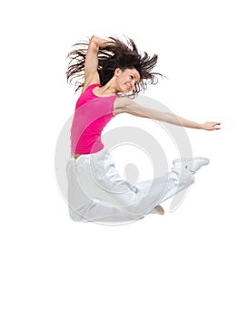 Modern teenage girl jumping dancing