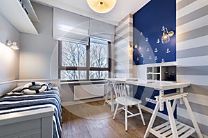 Modern teenager room in maritime style