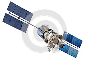 Modern telecommunication satellite isolated photo