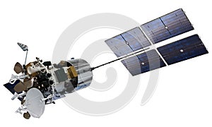 Modern telecommunication satellite isolated photo