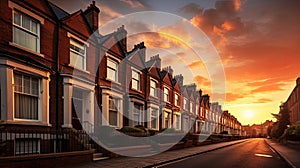 Modern terraced houses during sunset