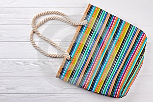 Modern textile beach handbag.