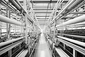 Modern textile factory with automated looms weaving patterns