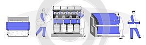 Modern Textile Factory. Automated Machine for Yarn Producing. Manufacturing of Wool Fibers Wrapping Machine
