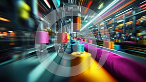 Modern Textile Production with Colorful Fabric Rolls photo