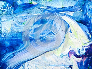 Blue and white colors liquid art. Mixed paints.