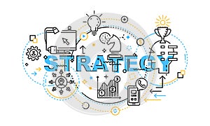 Modern Thin Contour Line Design Concept Banner of Strategy. Set