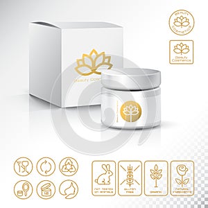 Modern Thin Contour Line Icons Set of Natural Cosmetics Packaging.