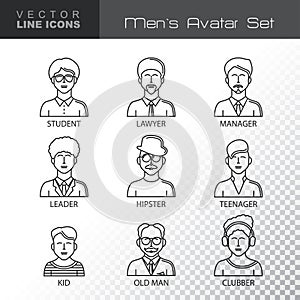 Modern Thin Contour Line Icons set of people avatars.