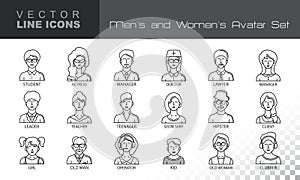 Modern Thin Contour Line Icons set of people avatars.