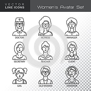 Modern Thin Contour Line Icons set of people avatars.