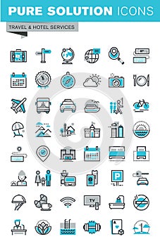 Modern thin line flat design icons set of travel and tourism sign and object