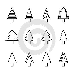 Modern thin line icons set of Christmas tree