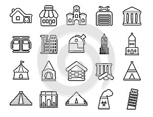 Modern thin line icons set. Construction works site building tools. Outline symbol collection. Stroke vector logo concept for web