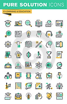 Modern thin line icons set of distance education, online learning, e-books