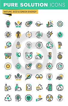 Modern thin line icons set of ecology, sustainable technology, renewable energy, recycling