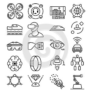 Modern thin line icons set of future technology and artificial intelligent robot