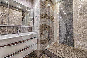 Modern tiled bathroom interior simple and minimalistic