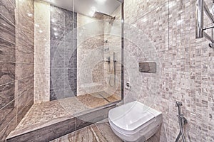 Modern tiled bathroom interior simple and minimalistic