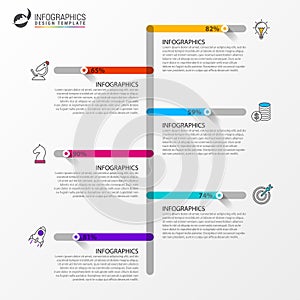 Modern timeline infographic template with 6 steps. Vector