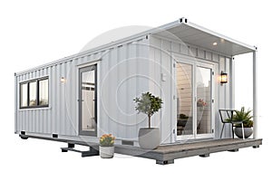 Modern tiny house in container, isolated on white background - generated by ai