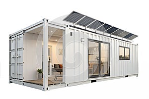 Modern tiny house in container, isolated on white background - generated by ai
