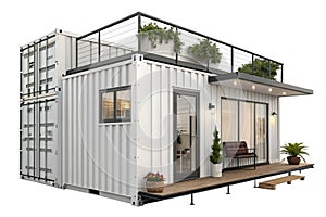 Modern tiny house in container, isolated on white background - generated by ai